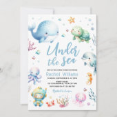 海の赤ちゃんシャワーの下にかわいい 招待状 (正面)