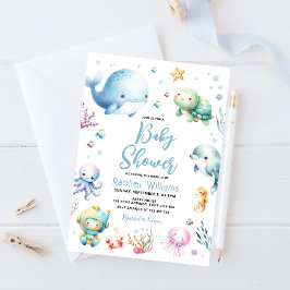 海の赤ちゃんシャワーの下にかわいい 招待状