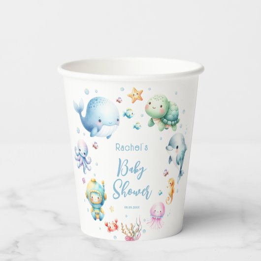 海の赤ちゃんシャワーの下にかわいい 紙コップ (裏面)