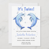 海の赤ちゃんシャワーの下にイルカが双子 招待状 (正面)