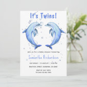 海の赤ちゃんシャワーの下にイルカが双子 招待状 (スタンド正面)