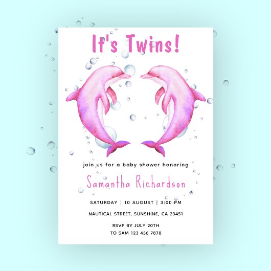 海の赤ちゃんシャワーの下にイルカが双子 招待状