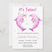 海の赤ちゃんシャワーの下にイルカが双子 招待状 (正面)