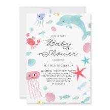 海の赤ちゃんシャワーの下のかわいいパステルウォーターカラー