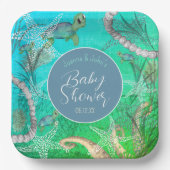 海の赤ちゃんシャワーの下のかわいい亀 ペーパープレート (正面)