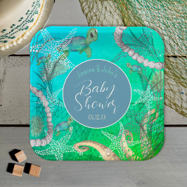 海の赤ちゃんシャワーの下のかわいい亀 ペーパープレート