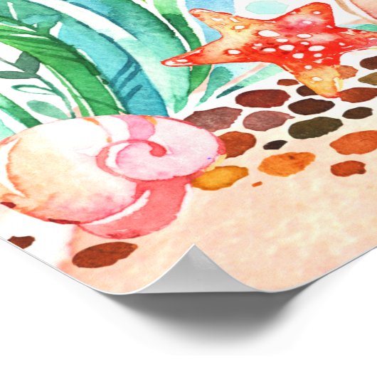 海の赤ちゃんシャワーの下のかわいい水彩人魚 ポスター (角)