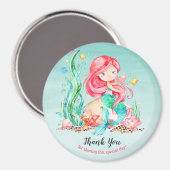 海の赤ちゃんシャワーの下のかわいい水彩人魚 マグネット (正面/裏面)