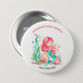 海の赤ちゃんシャワーの下のかわいい水彩人魚 缶バッジ (正面&裏面)