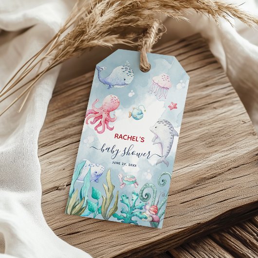 海の赤ちゃんシャワーの下のかわいい水色 ギフトタグ