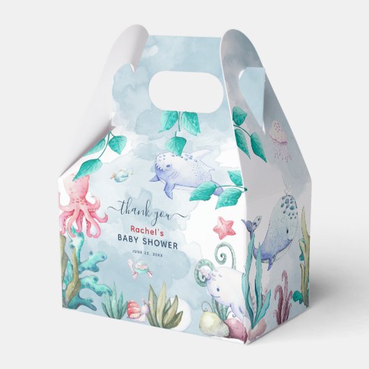 海の赤ちゃんシャワーの下のかわいい水色 フェイバーボックス (裏面サイド)