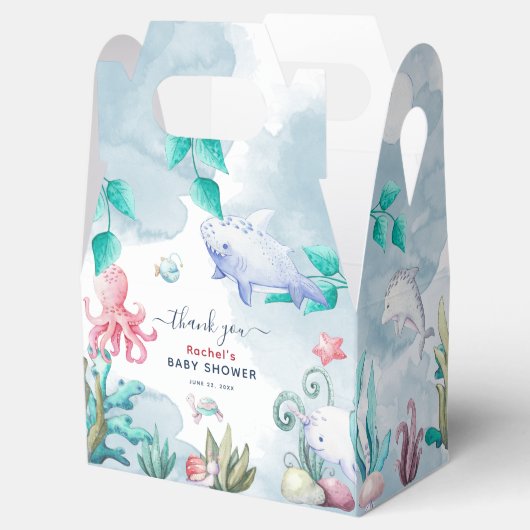 海の赤ちゃんシャワーの下のかわいい水色 フェイバーボックス (オープン)
