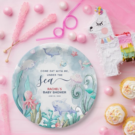 海の赤ちゃんシャワーの下のかわいい水色 ペーパープレート (パーティー)