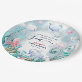 海の赤ちゃんシャワーの下のかわいい水色 ペーパープレート (アングル)