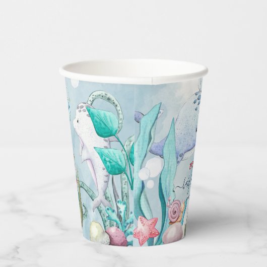 海の赤ちゃんシャワーの下のかわいい水色 紙コップ (右)