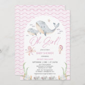 海の赤ちゃんシャワーの下のアーチピンクああ女の子 招待状 (正面/裏面)
