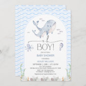 海の赤ちゃんシャワーの下のアーチブルーOh少年 招待状 (正面/裏面)