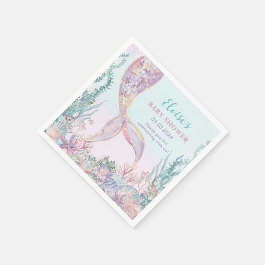 海の赤ちゃんシャワーの下のエーテルの人魚 スタンダードカクテルナプキン (角)