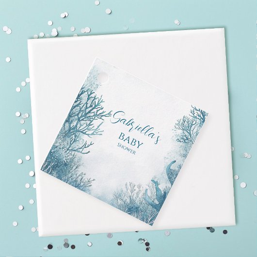 海の赤ちゃんシャワーの下のドリーミーブルー フェイバータグ