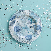 海の赤ちゃんシャワーの下のドリーミーブルー ペーパープレート