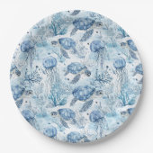 海の赤ちゃんシャワーの下のドリーミーブルー ペーパープレート (正面)