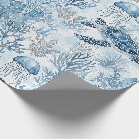 海の赤ちゃんシャワーの下のドリーミーブルー ラッピングペーパー (角)