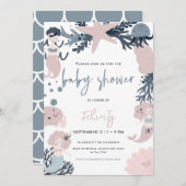 海の赤ちゃんシャワーの下のパステルマーメイド 招待状 (正面/裏面)