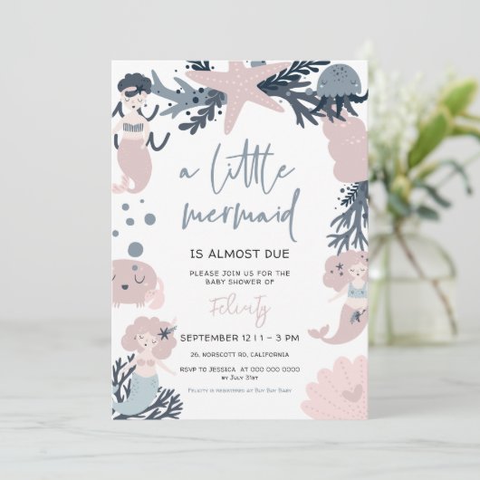海の赤ちゃんシャワーの下のパステルマーメイド 招待状 (スタンド正面)