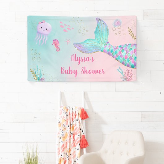 海の赤ちゃんシャワーの下のピンクの人魚 横断幕 (インサイチュ)