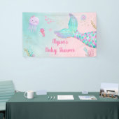 海の赤ちゃんシャワーの下のピンクの人魚 横断幕 (トレードショー)