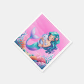 海の赤ちゃんシャワーの下のピンクの夢のような人魚 スタンダードカクテルナプキン (角)