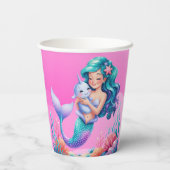 海の赤ちゃんシャワーの下のピンクの夢のような人魚 紙コップ (裏面)