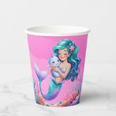 海の赤ちゃんシャワーの下のピンクの夢のような人魚 紙コップ (正面)