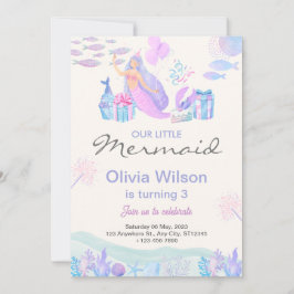 海の赤ちゃんシャワーの下のピンク色の可愛い人魚 招待状