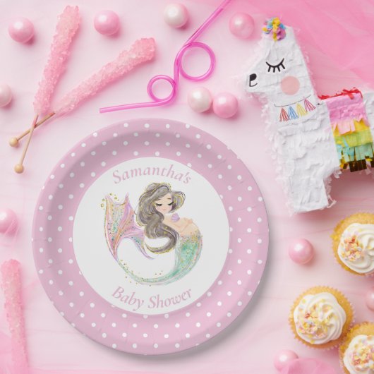 海の赤ちゃんシャワーの下の人魚 ペーパープレート (パーティー)
