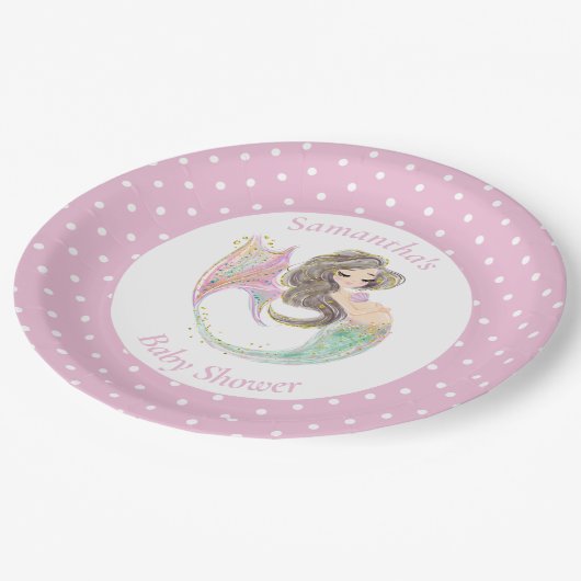 海の赤ちゃんシャワーの下の人魚 ペーパープレート (アングル)