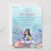 海の赤ちゃんシャワーの下の人魚 招待状 (正面)