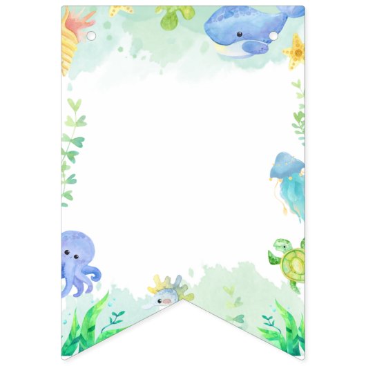 海の赤ちゃんシャワーの下の夏 バンティングフラッグ (第1の旗)