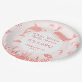 海の赤ちゃんシャワーの下の女の子ピンク ペーパープレート (アングル)