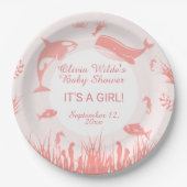海の赤ちゃんシャワーの下の女の子ピンク ペーパープレート (正面)