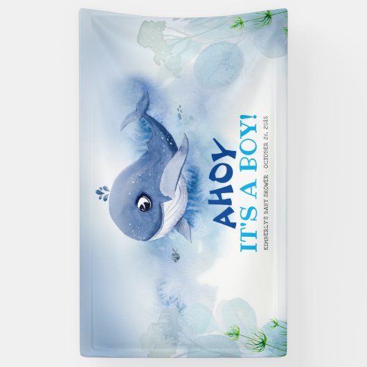海の赤ちゃんシャワーの下の小さなクジラ 横断幕 (縦)