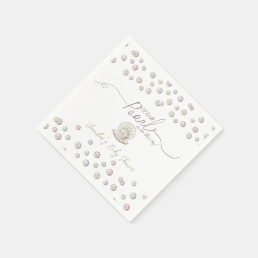 海の赤ちゃんシャワーの下の小さな真珠の貝殻 スタンダードカクテルナプキン (角)