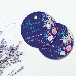 海の赤ちゃんシャワーの下の小さな真珠を紫 フェイバータグ