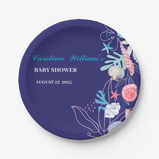 海の赤ちゃんシャワーの下の小さな真珠を紫 ペーパープレート (正面)