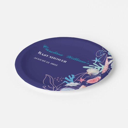 海の赤ちゃんシャワーの下の小さな真珠を紫 ペーパープレート (アングル)