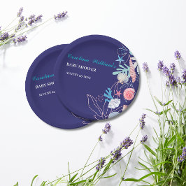 海の赤ちゃんシャワーの下の小さな真珠を紫 ペーパープレート