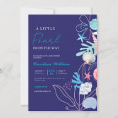 海の赤ちゃんシャワーの下の小さな真珠を紫 招待状 (正面)