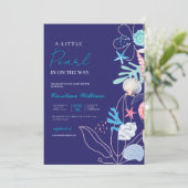 海の赤ちゃんシャワーの下の小さな真珠を紫 招待状 (スタンド正面)