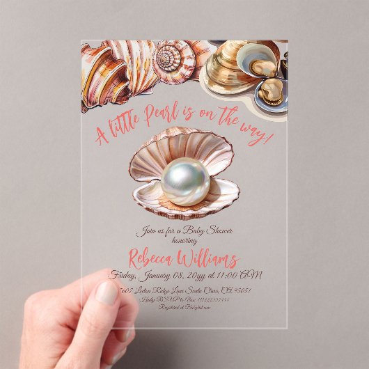 海の赤ちゃんシャワーの下の小さな真珠 アクリル招待状 (インサイチュ (ポータブル))