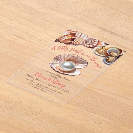 海の赤ちゃんシャワーの下の小さな真珠 アクリル招待状 (レイダウン)